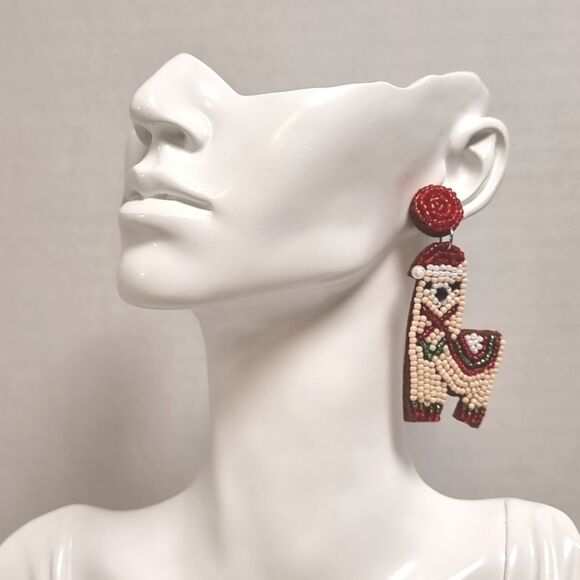 New C & C California Lama Beaded Bling CHRISTMAS EARRINGS - Picture 2 of 7